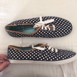 Keds: Navy with white polka dot lace up sneakers